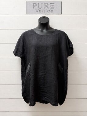 PURE Venice Black Oversized Tunic with Sequin-Trim Pockets – Size XL